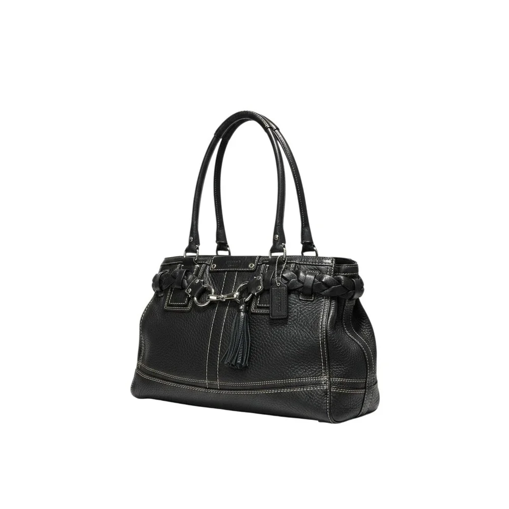 Coach | Bags | Coach Hampton Tote Satchel Bag Black Pebble Leather